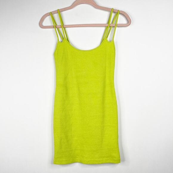 2/$30 NWT ZARA Ribbed Strappy Pinafore Dress Small Apple Green Mini #7346 - Picture 4 of 16